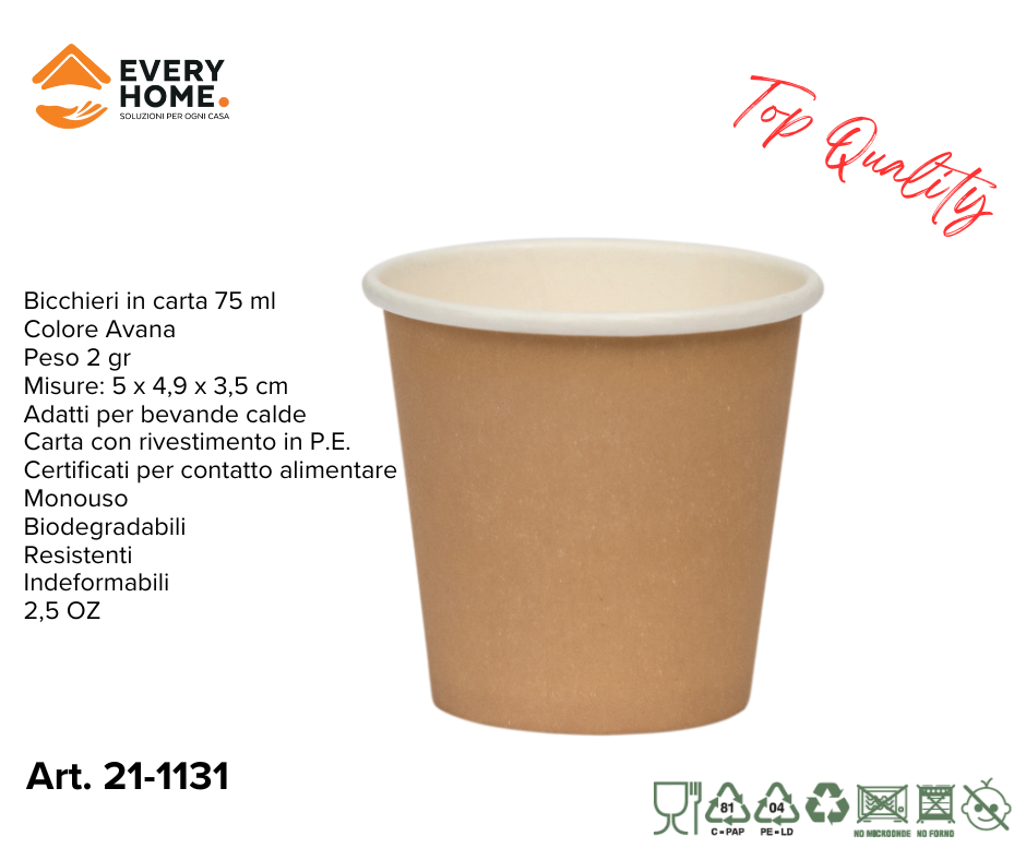 Immagine Bicchieri carta 75 ml avana conf. 50 pz