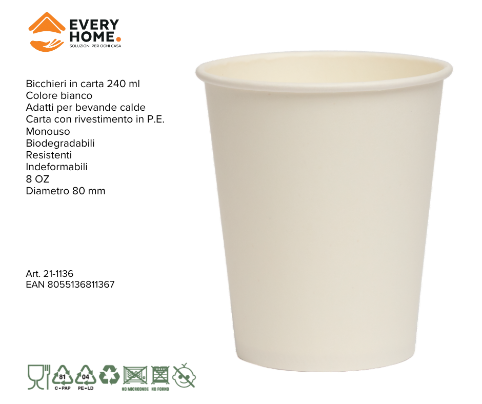 Immagine Bicchieri carta 240 ml bianchi conf. 50 pz