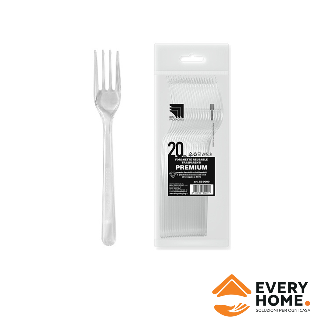 Immagine Forchette plastica premium trasparenti riutilizzabili conf. 20 pz