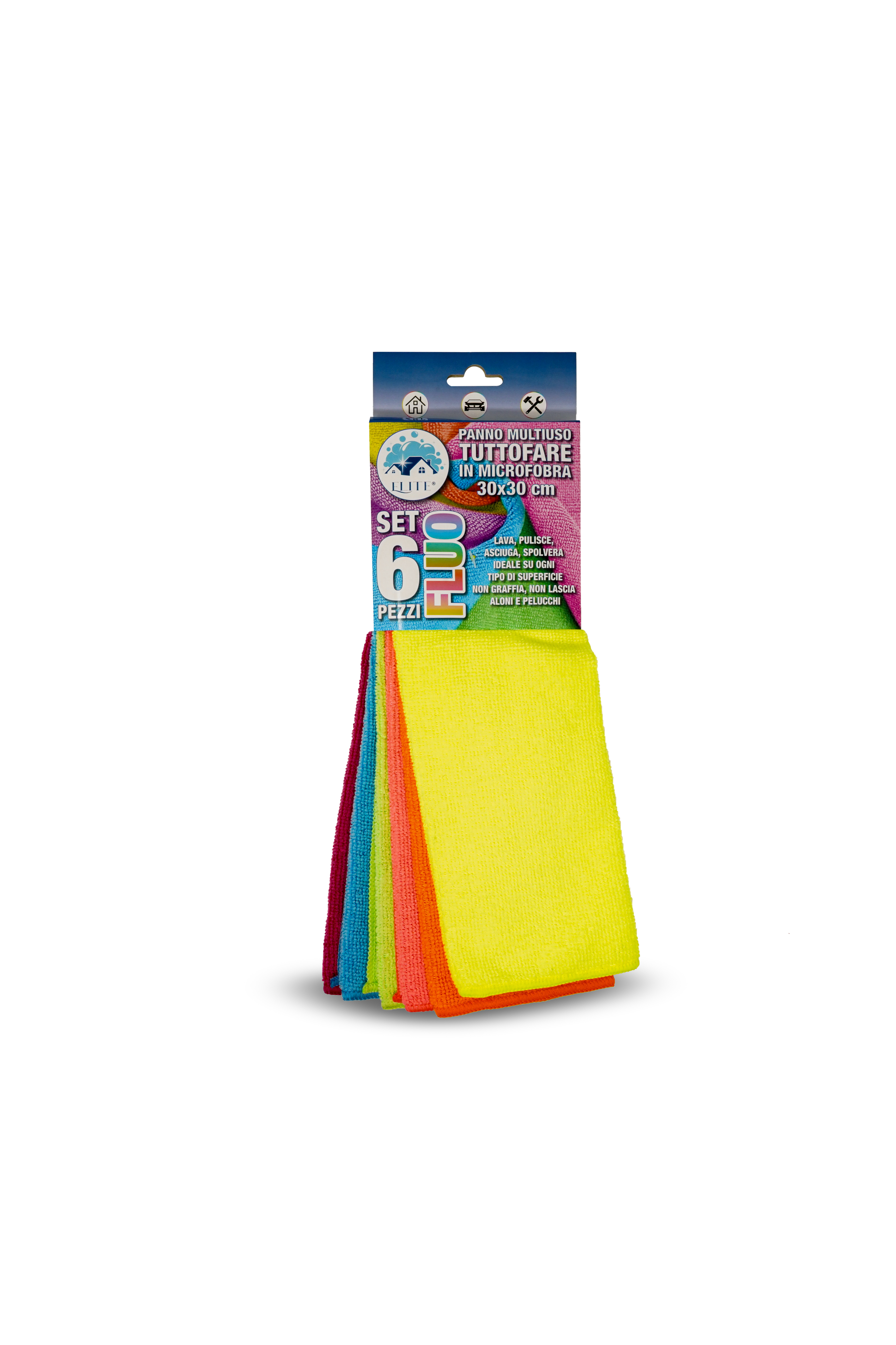 Immagine Panno microfibra 30x30 cm conf. 6 pz colori assortiti flow