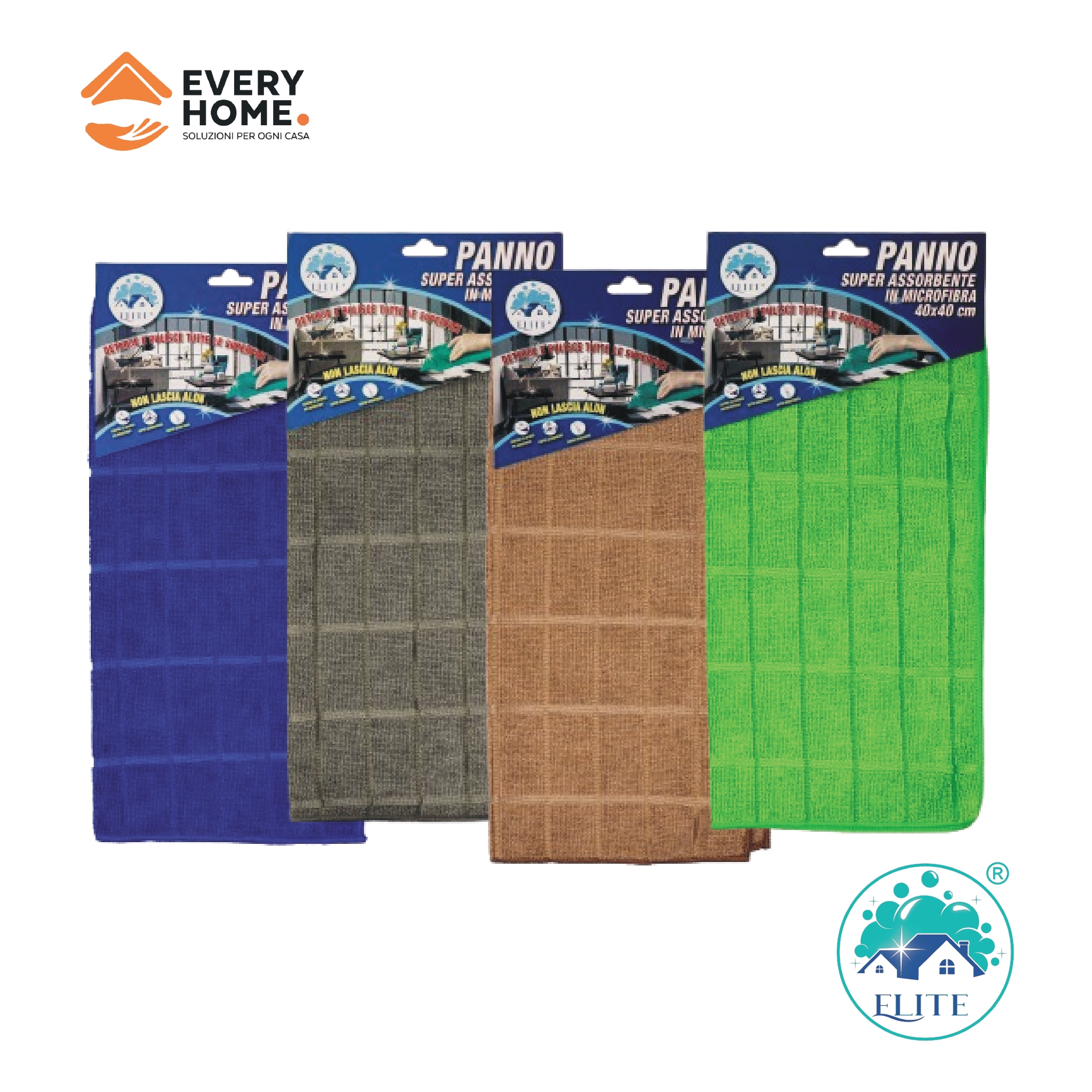 Immagine Panno microfibra quadrettato 40x40 cm blu/verde/marrone/grigio