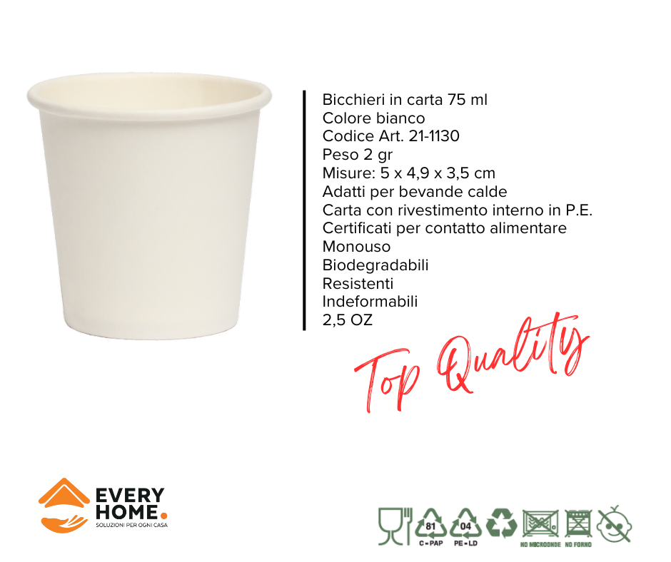 Immagine Bicchieri carta 75 ml bianchi conf. 50 pz