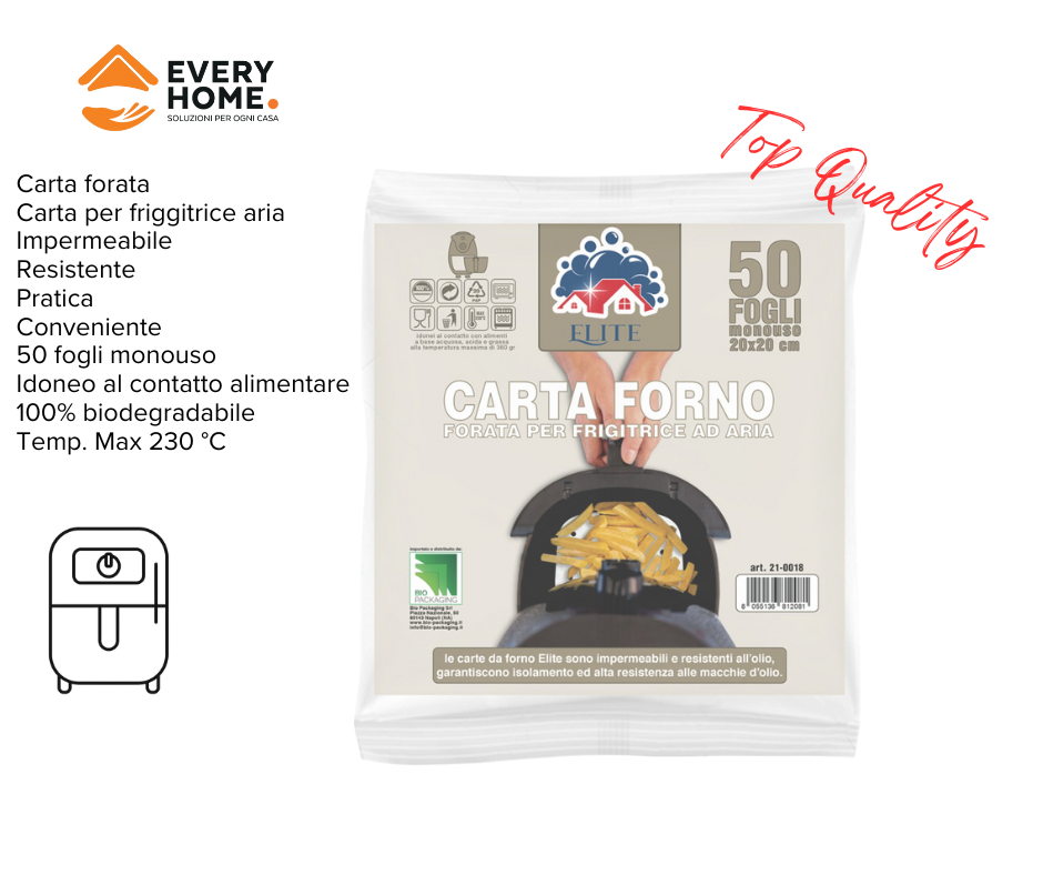 Immagine Carta forno forata per friggitrici ad aria 20x20 cm conf. 50 pz
