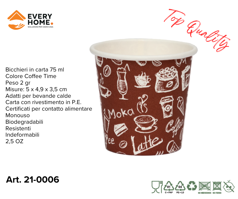 Immagine Bicchieri carta 75 ml coffee time conf. 50 pz